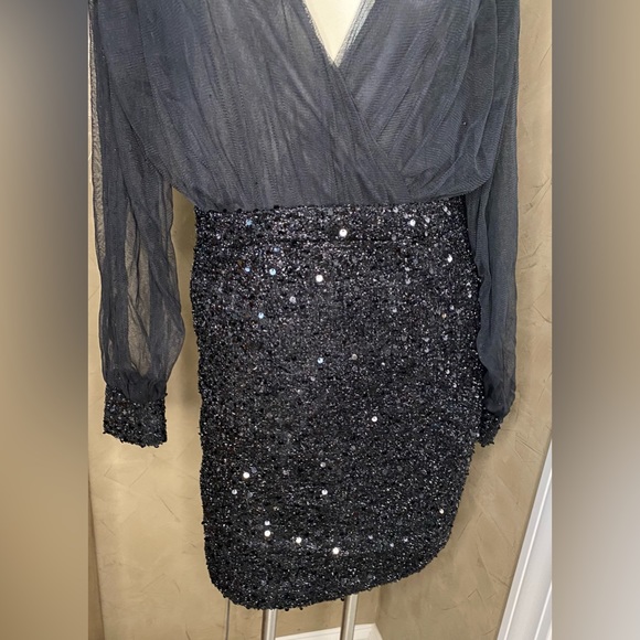 Nurel amir Fashion Sequin black mini Dress Party Long Sleeve size 42 - Picture 14 of 15